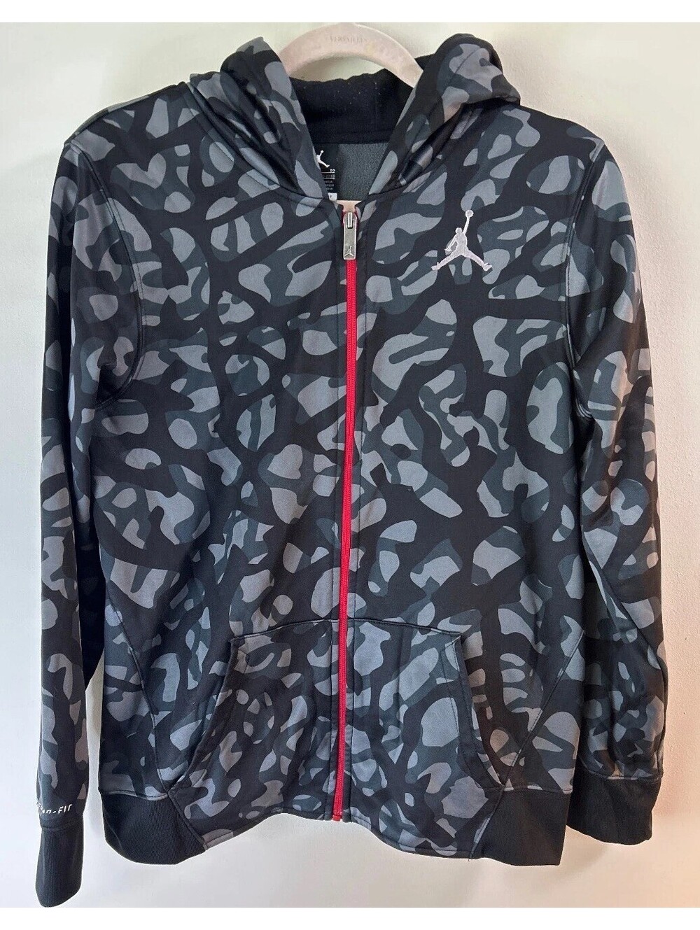 Air Jordan Therma-FIT Youth XL Full Zip Hoodie Elephant Print Black Gray Red